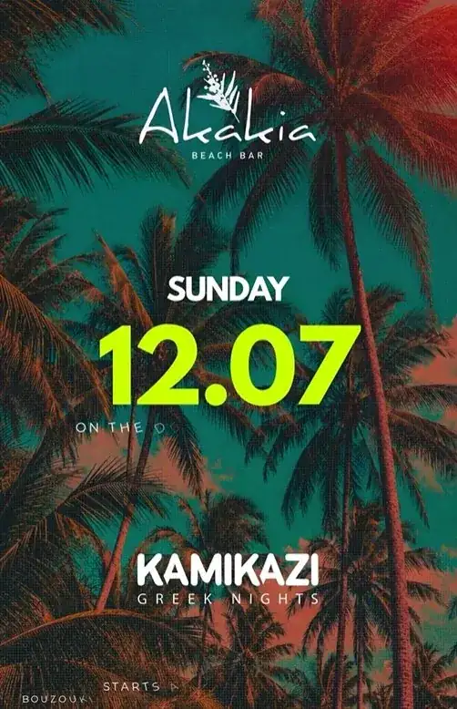 Kamikazi Greek Nights: Live Bouzouki & DJ Party at Akakia Beach Bar
