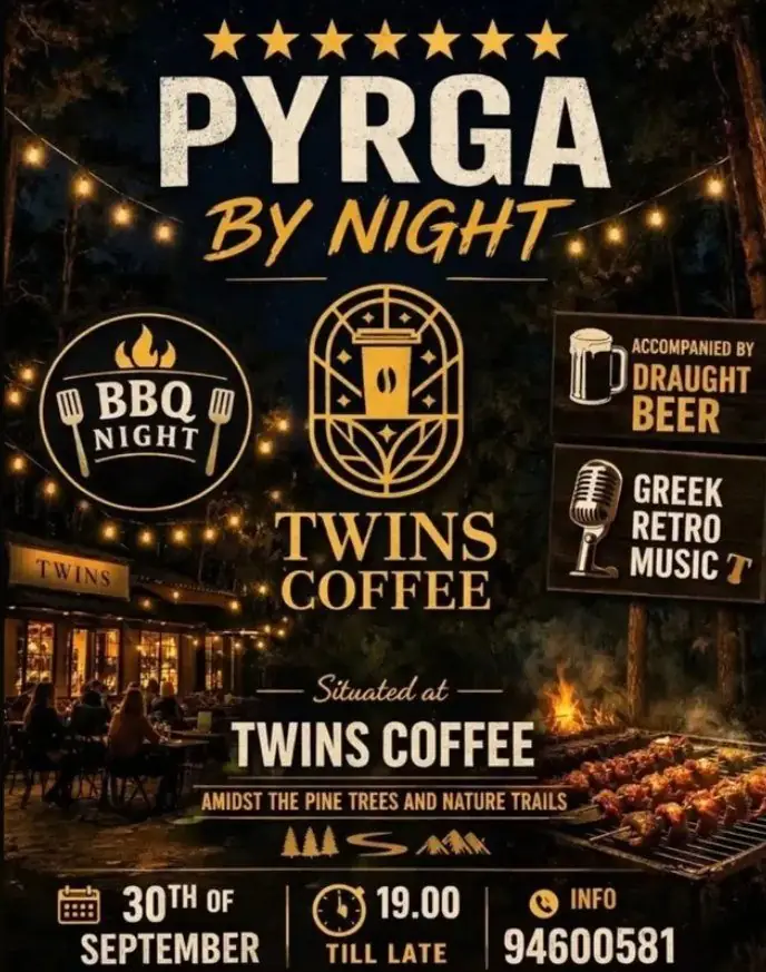 Pyrga by Night: BBQ & Greek Retro Music Night in Larnaca
