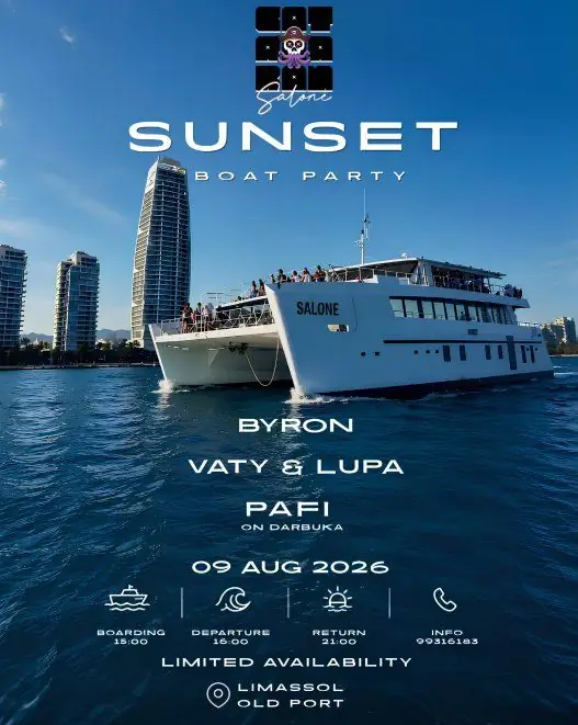Sunset Boat Party: Salone Catamaran with Byron, Vaty & Lupa in Limassol
